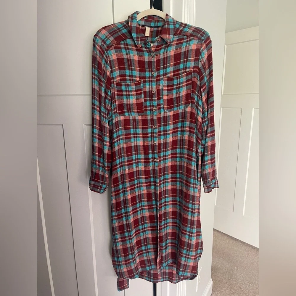 Pilcro Anthropologie Buttom Down Top Duster Side Slit Tunic - Picture 3 of 7